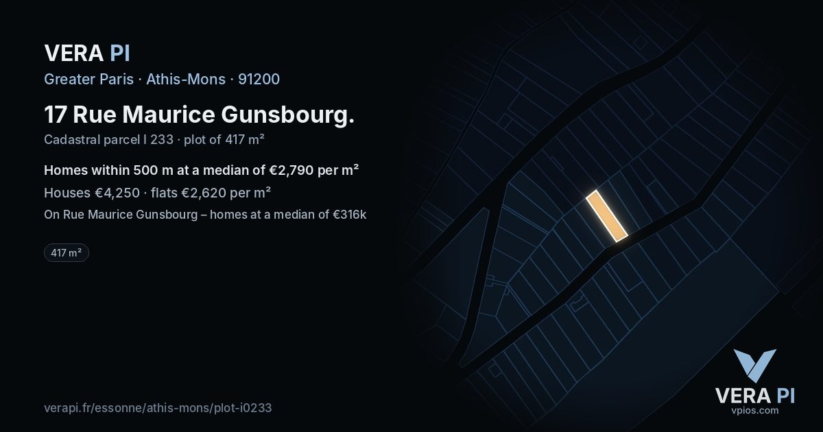 17 Rue Maurice Gunsbourg, Athis-Mons at night – the plot lit, the parcels around coloured by the prices near them