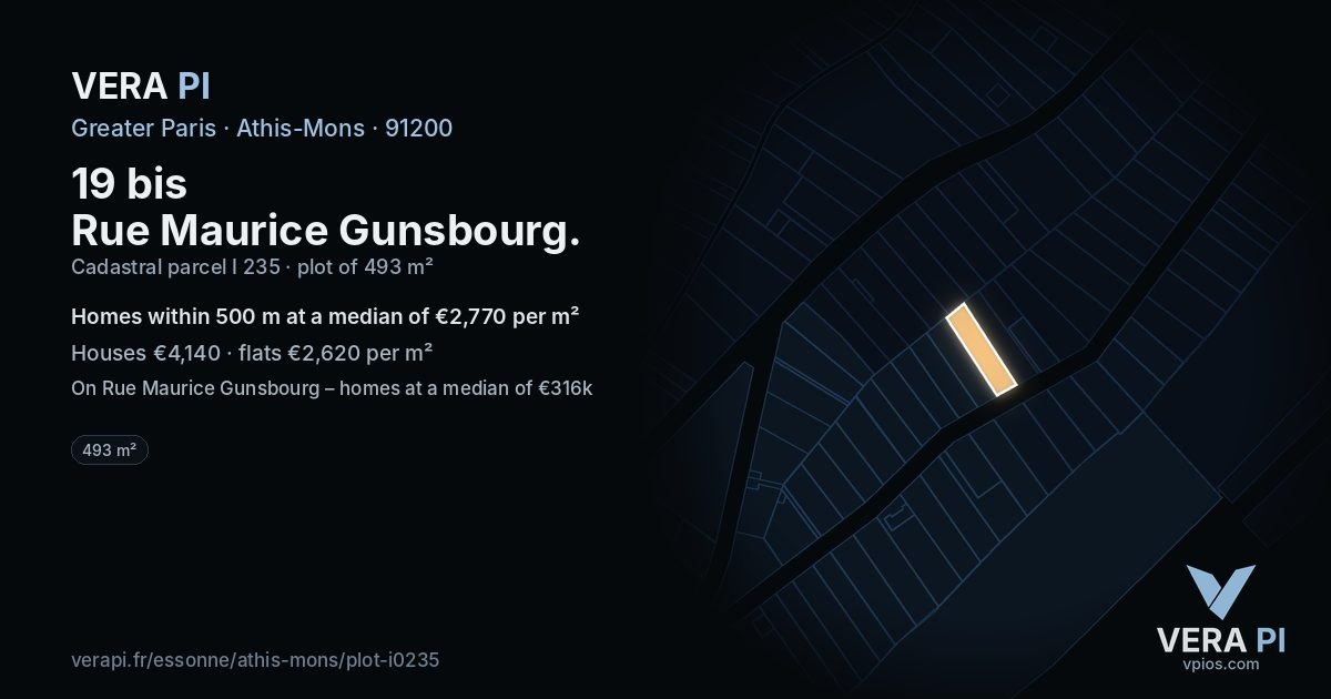 19 bis Rue Maurice Gunsbourg, Athis-Mons at night – the plot lit, the parcels around coloured by the prices near them