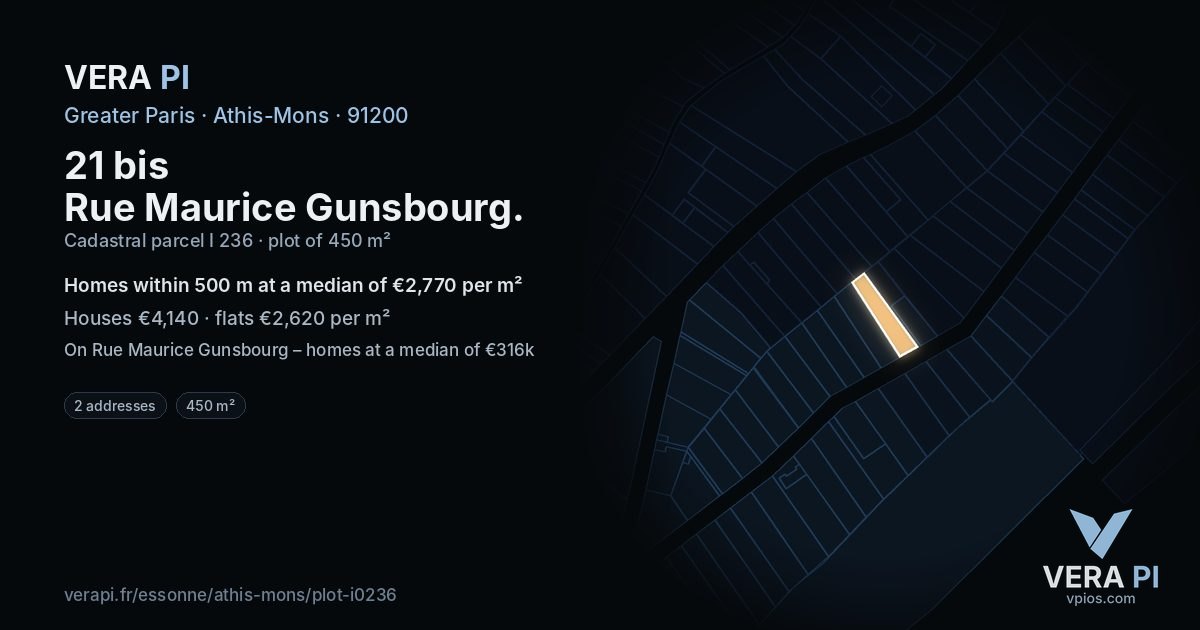 21 bis Rue Maurice Gunsbourg, Athis-Mons at night – the plot lit, the parcels around coloured by the prices near them
