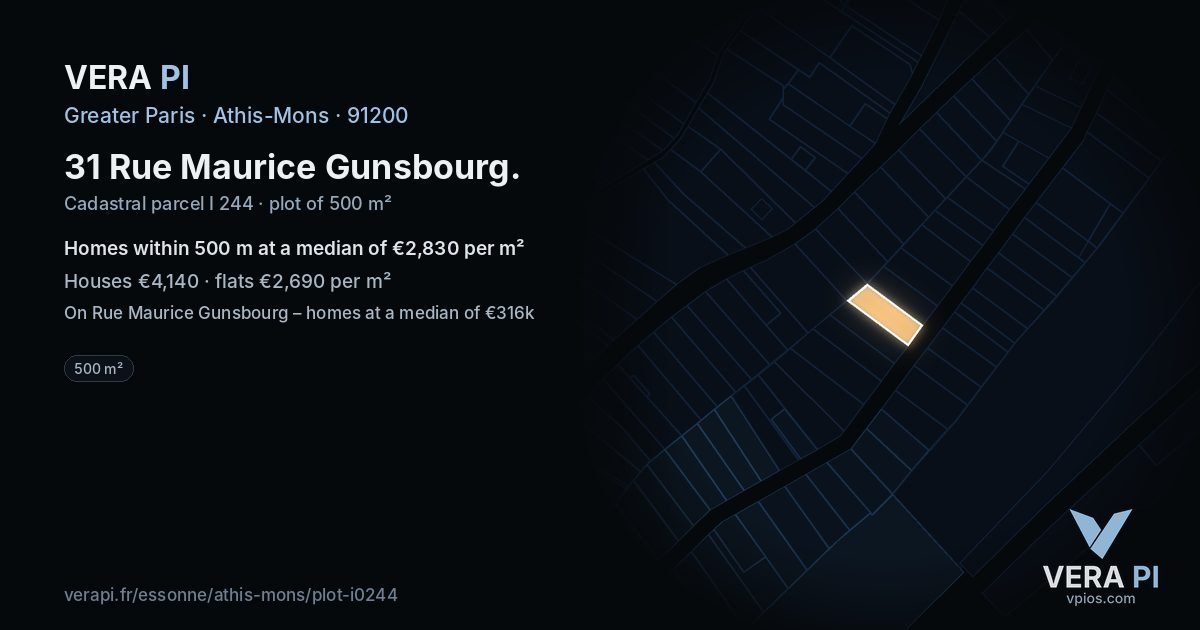 31 Rue Maurice Gunsbourg, Athis-Mons at night – the plot lit, the parcels around coloured by the prices near them