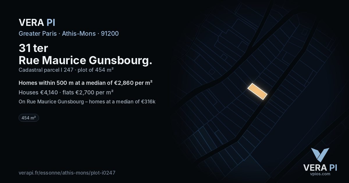 31 ter Rue Maurice Gunsbourg, Athis-Mons at night – the plot lit, the parcels around coloured by the prices near them