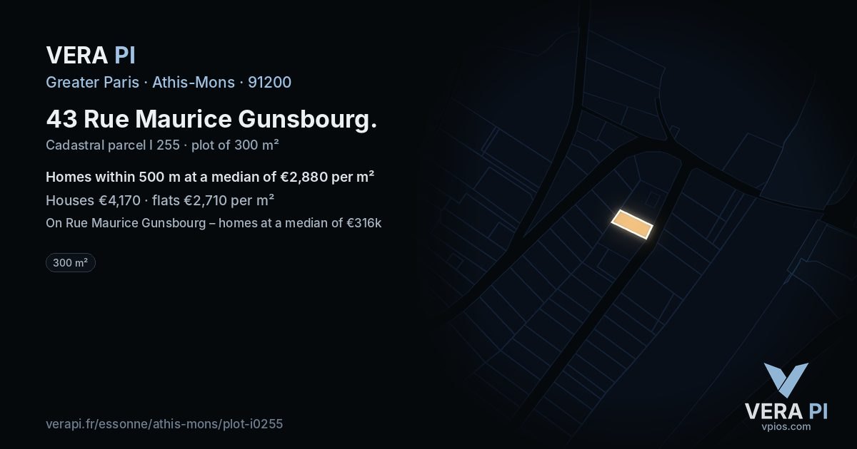 43 Rue Maurice Gunsbourg, Athis-Mons at night – the plot lit, the parcels around coloured by the prices near them