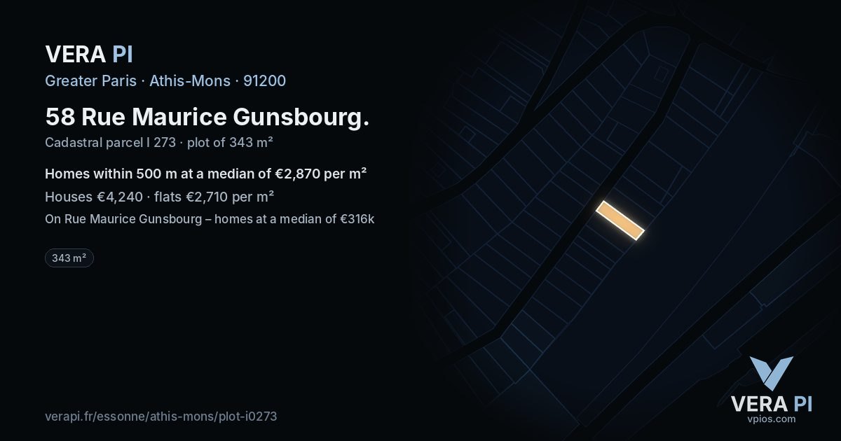 58 Rue Maurice Gunsbourg, Athis-Mons at night – the plot lit, the parcels around coloured by the prices near them