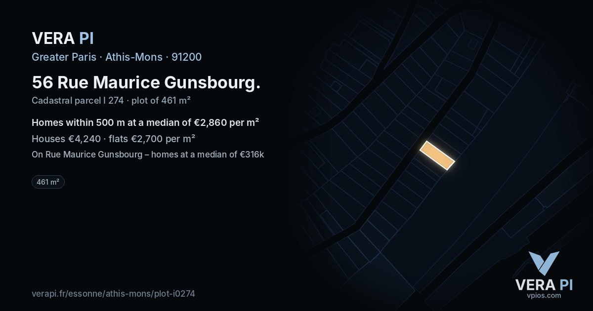 56 Rue Maurice Gunsbourg, Athis-Mons at night – the plot lit, the parcels around coloured by the prices near them