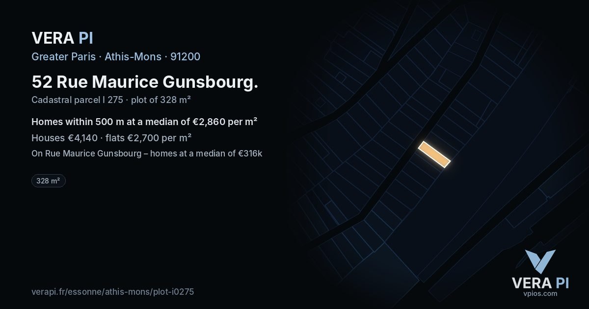 52 Rue Maurice Gunsbourg, Athis-Mons at night – the plot lit, the parcels around coloured by the prices near them