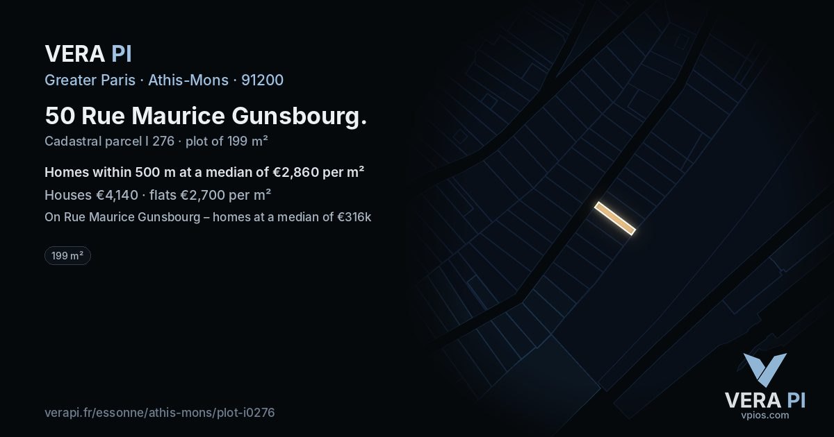 50 Rue Maurice Gunsbourg, Athis-Mons at night – the plot lit, the parcels around coloured by the prices near them