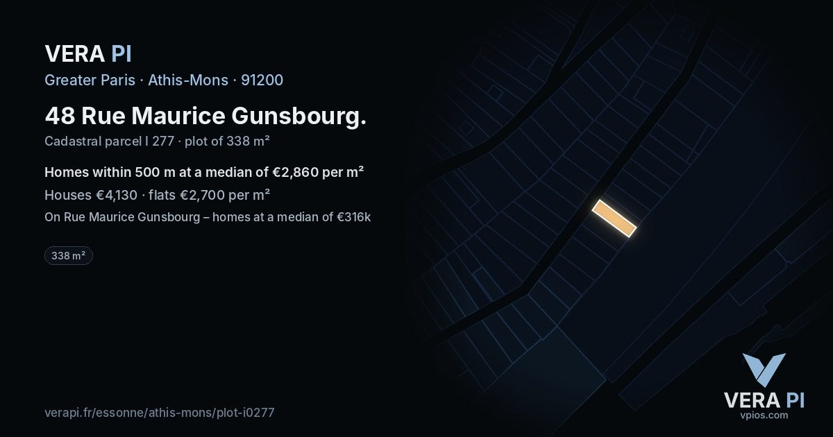 48 Rue Maurice Gunsbourg, Athis-Mons at night – the plot lit, the parcels around coloured by the prices near them