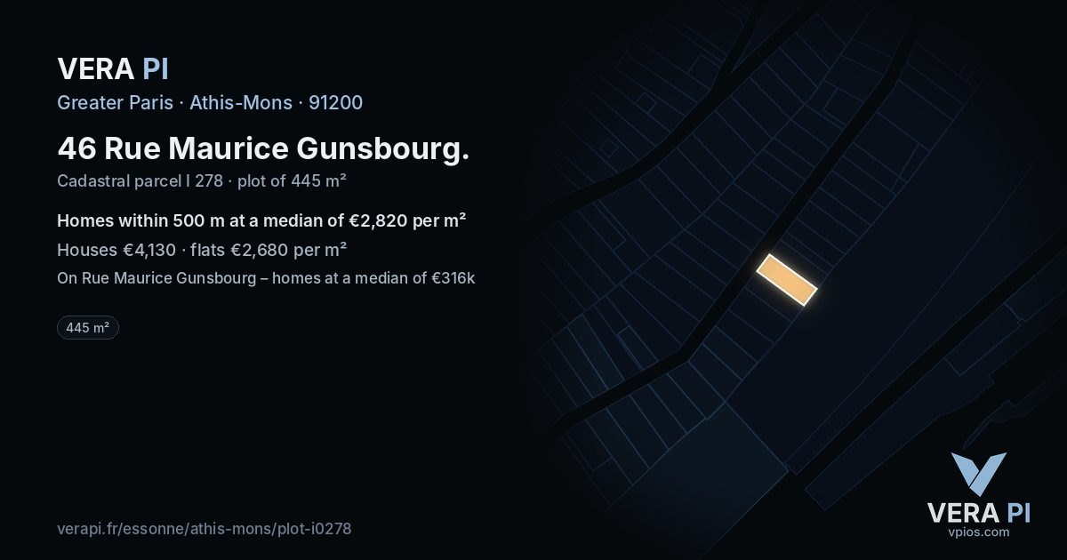 46 Rue Maurice Gunsbourg, Athis-Mons at night – the plot lit, the parcels around coloured by the prices near them