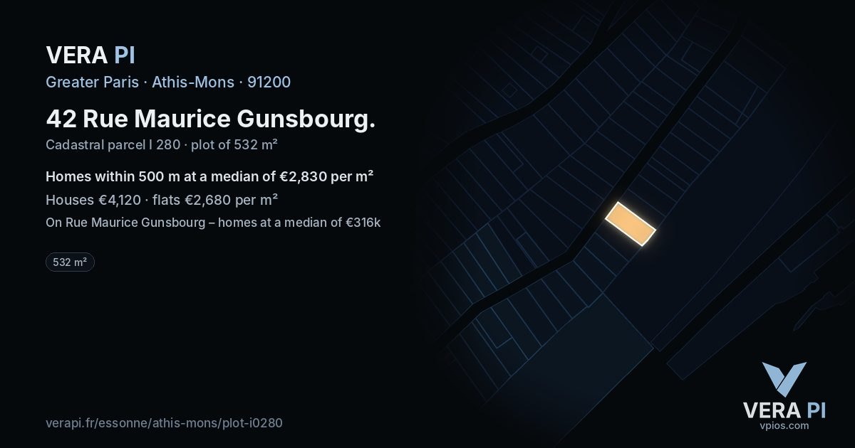 42 Rue Maurice Gunsbourg, Athis-Mons at night – the plot lit, the parcels around coloured by the prices near them