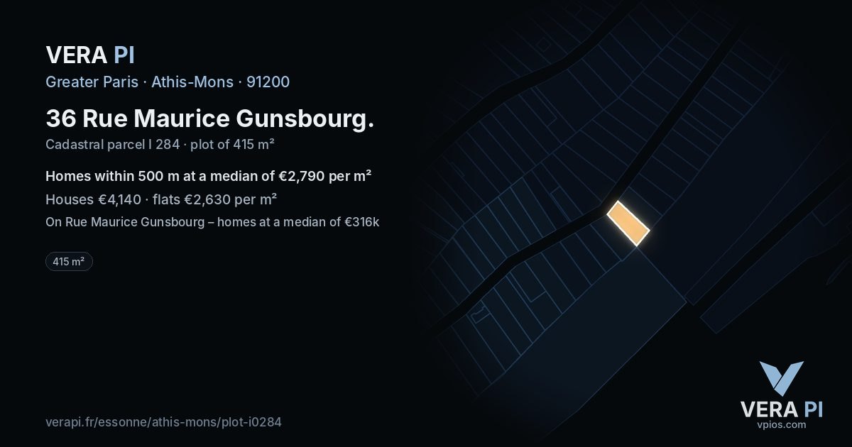36 Rue Maurice Gunsbourg, Athis-Mons at night – the plot lit, the parcels around coloured by the prices near them