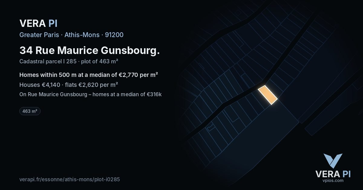 34 Rue Maurice Gunsbourg, Athis-Mons at night – the plot lit, the parcels around coloured by the prices near them
