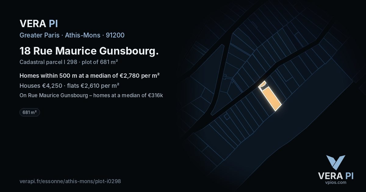 18 Rue Maurice Gunsbourg, Athis-Mons at night – the plot lit, the parcels around coloured by the prices near them