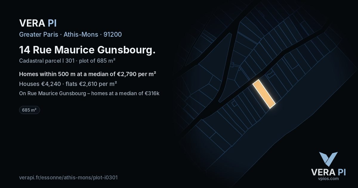 14 Rue Maurice Gunsbourg, Athis-Mons at night – the plot lit, the parcels around coloured by the prices near them
