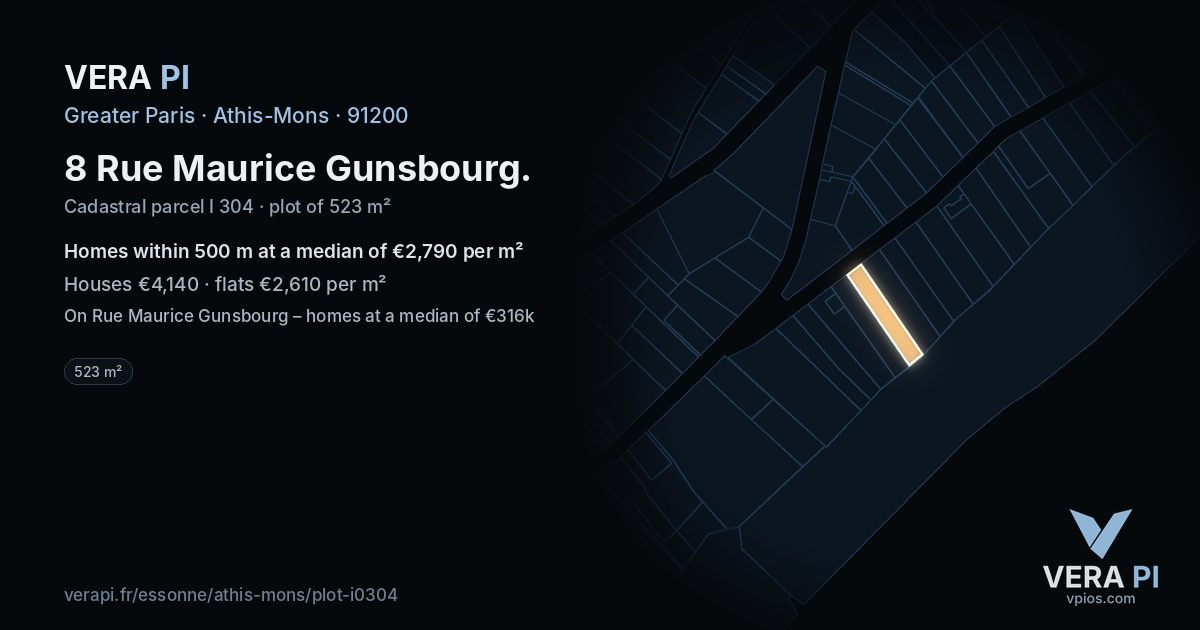 8 Rue Maurice Gunsbourg, Athis-Mons at night – the plot lit, the parcels around coloured by the prices near them