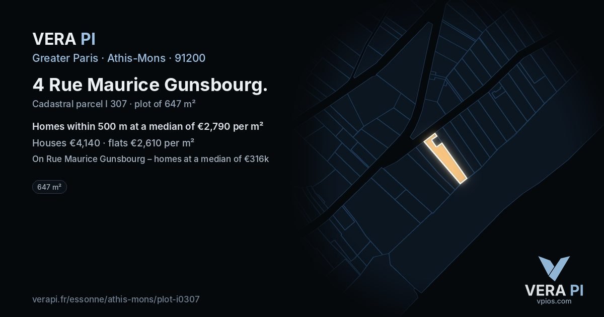 4 Rue Maurice Gunsbourg, Athis-Mons at night – the plot lit, the parcels around coloured by the prices near them