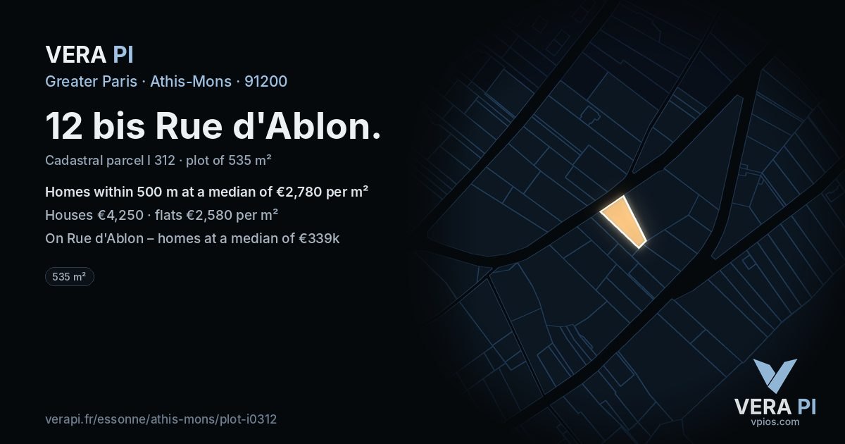 12 bis Rue d'Ablon, Athis-Mons at night – the plot lit, the parcels around coloured by the prices near them