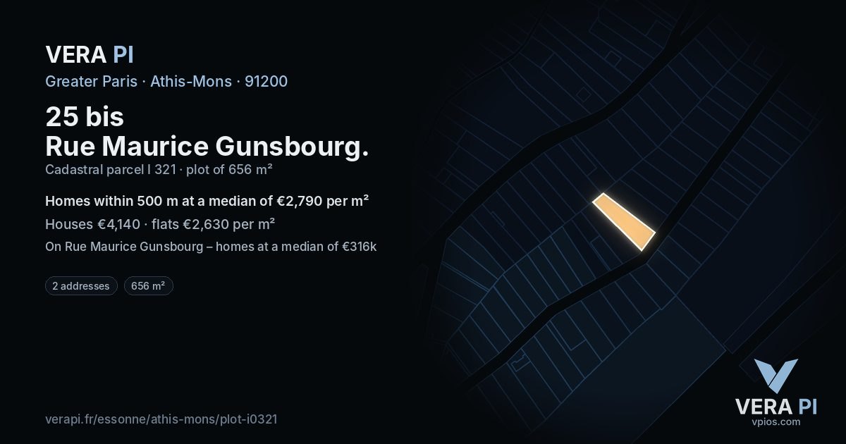 25 bis Rue Maurice Gunsbourg, Athis-Mons at night – the plot lit, the parcels around coloured by the prices near them