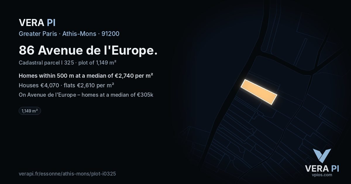 86 Avenue de l'Europe, Athis-Mons at night – the plot lit, the parcels around coloured by the prices near them