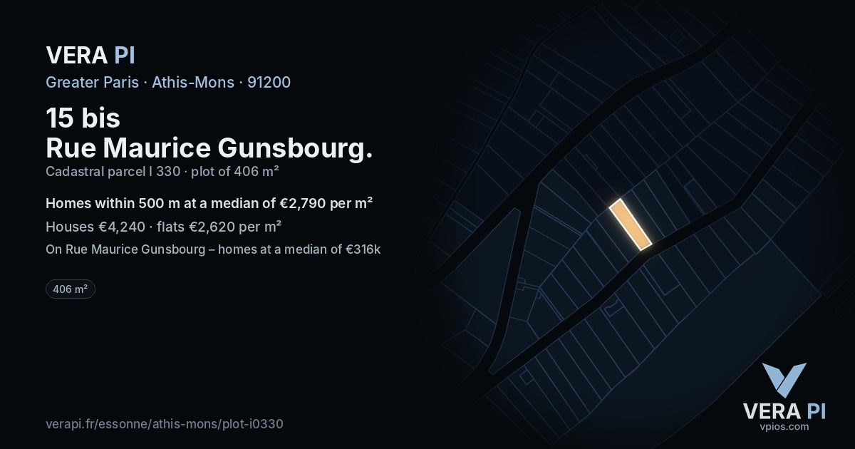 15 bis Rue Maurice Gunsbourg, Athis-Mons at night – the plot lit, the parcels around coloured by the prices near them