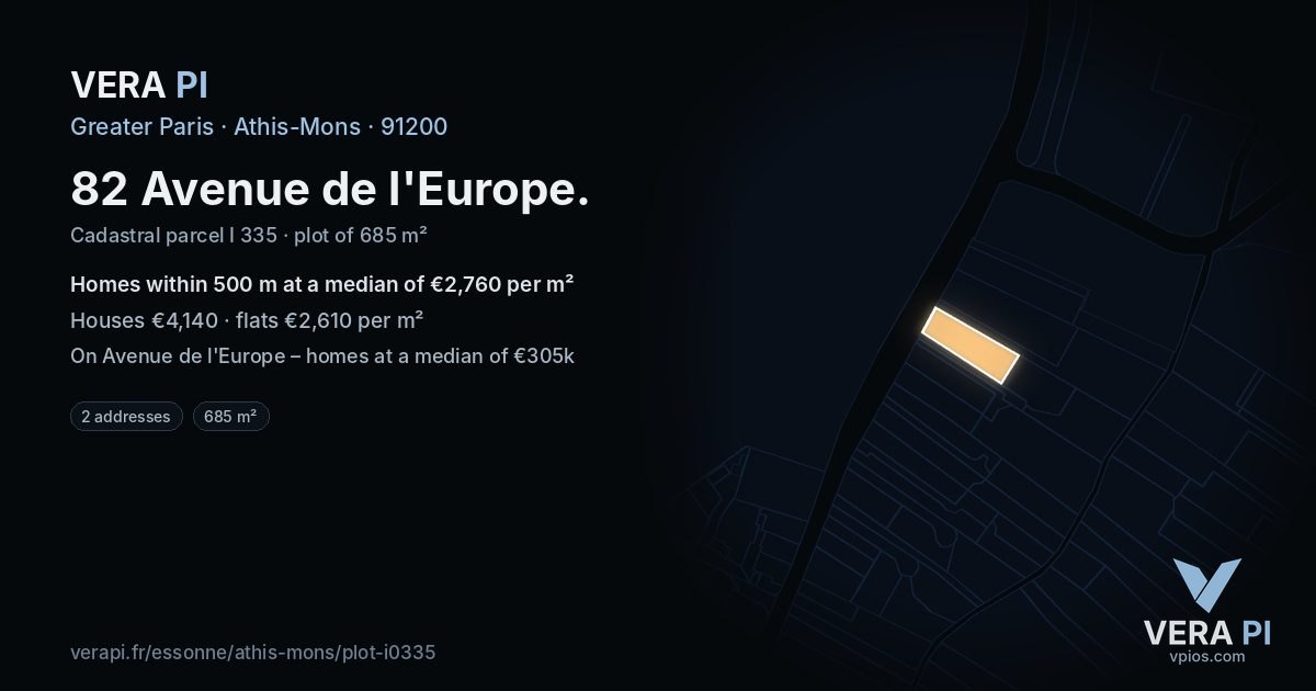 82 Avenue de l'Europe, Athis-Mons at night – the plot lit, the parcels around coloured by the prices near them