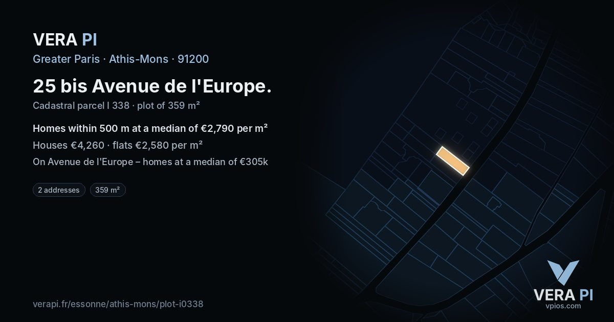25 bis Avenue de l'Europe, Athis-Mons at night – the plot lit, the parcels around coloured by the prices near them