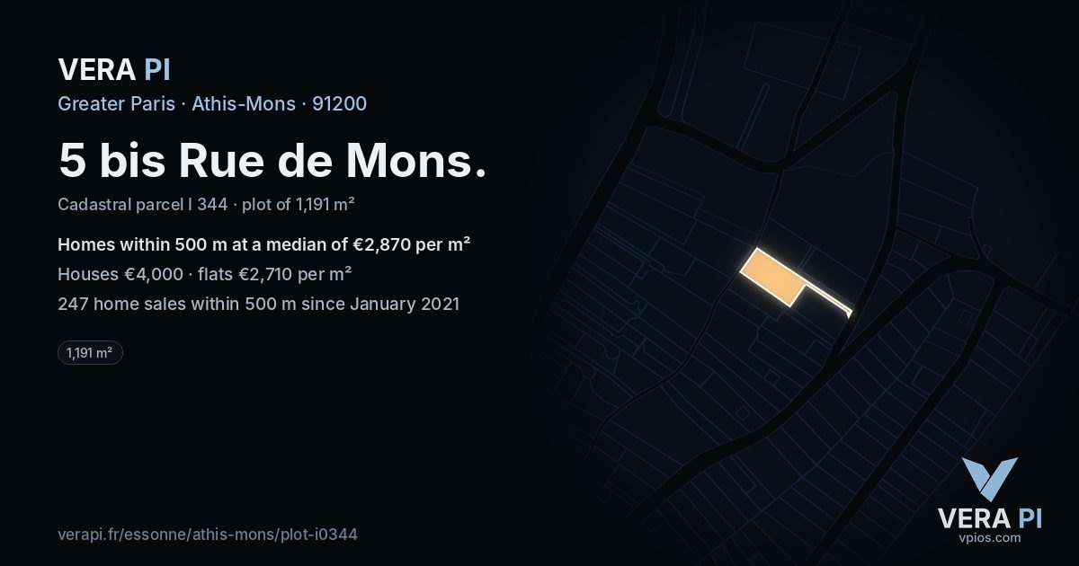 5 bis Rue de Mons, Athis-Mons at night – the plot lit, the parcels around coloured by the prices near them