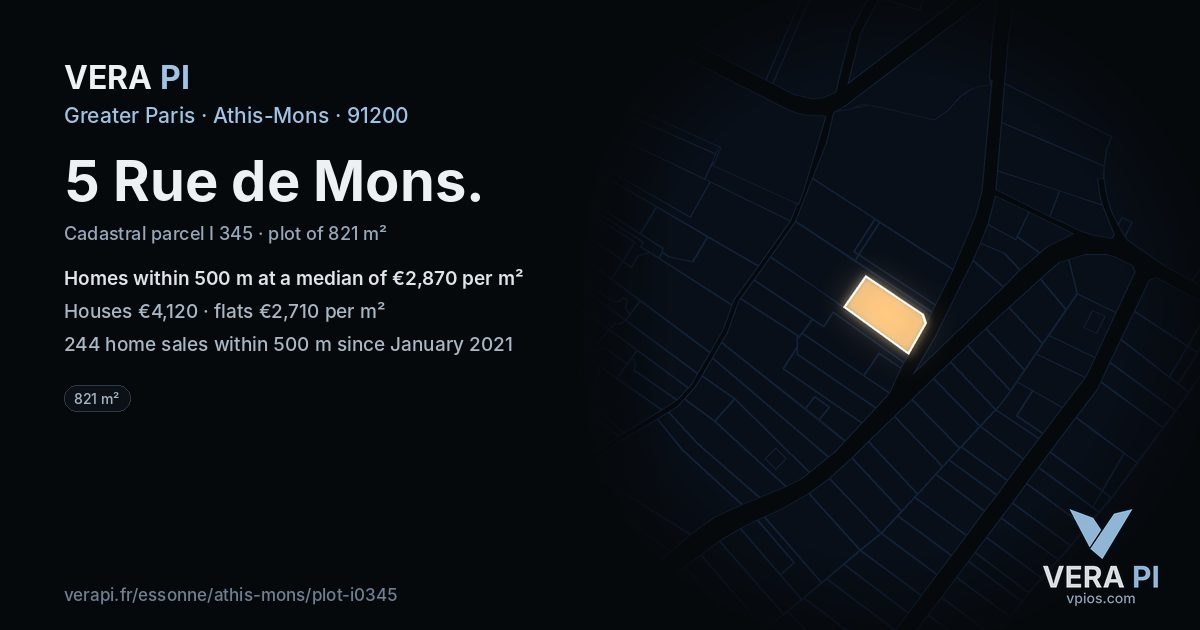5 Rue de Mons, Athis-Mons at night – the plot lit, the parcels around coloured by the prices near them
