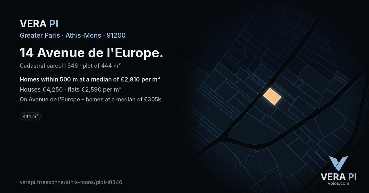 14 Avenue de l'Europe, Athis-Mons at night – the plot lit, the parcels around coloured by the prices near them