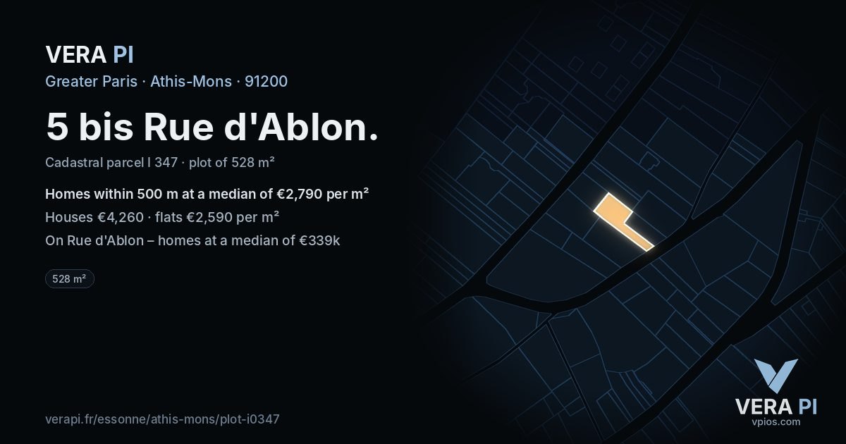 5 bis Rue d'Ablon, Athis-Mons at night – the plot lit, the parcels around coloured by the prices near them
