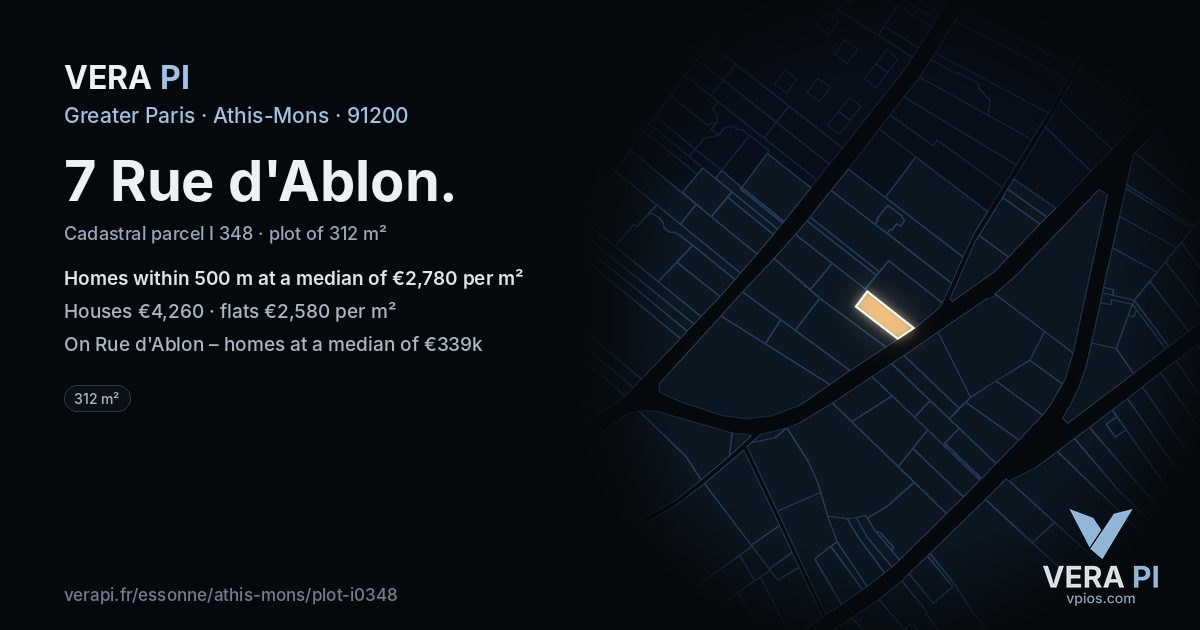7 Rue d'Ablon, Athis-Mons at night – the plot lit, the parcels around coloured by the prices near them