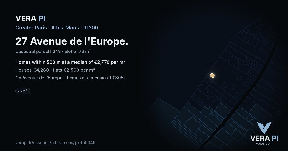 27 Avenue de l'Europe, Athis-Mons at night – the plot lit, the parcels around coloured by the prices near them
