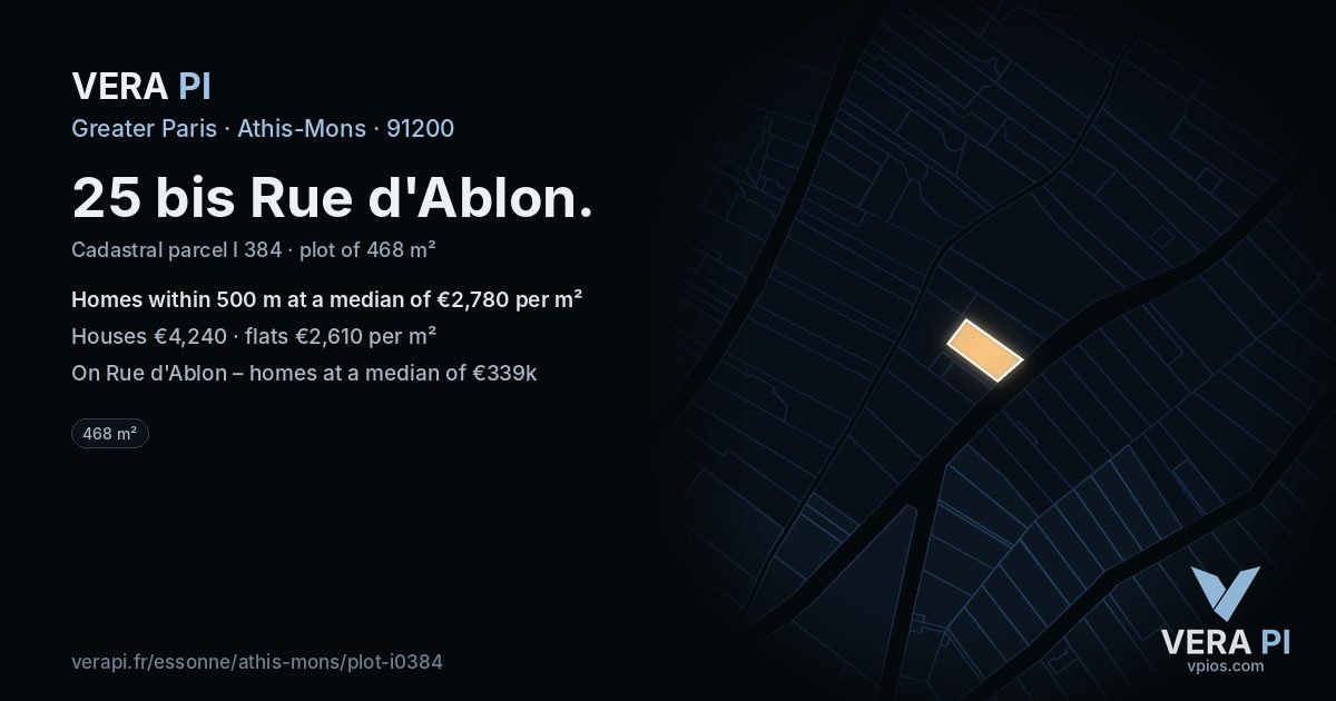 25 bis Rue d'Ablon, Athis-Mons at night – the plot lit, the parcels around coloured by the prices near them