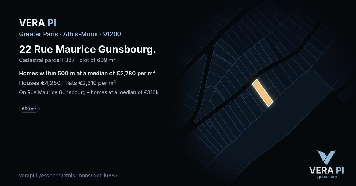22 Rue Maurice Gunsbourg, Athis-Mons at night – the plot lit, the parcels around coloured by the prices near them