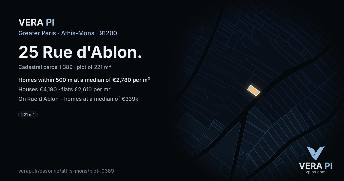 25 Rue d'Ablon, Athis-Mons at night – the plot lit, the parcels around coloured by the prices near them