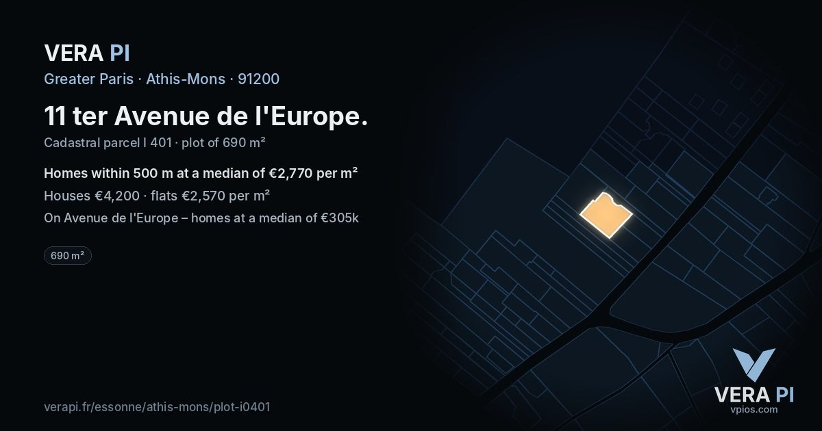 11 ter Avenue de l'Europe, Athis-Mons at night – the plot lit, the parcels around coloured by the prices near them