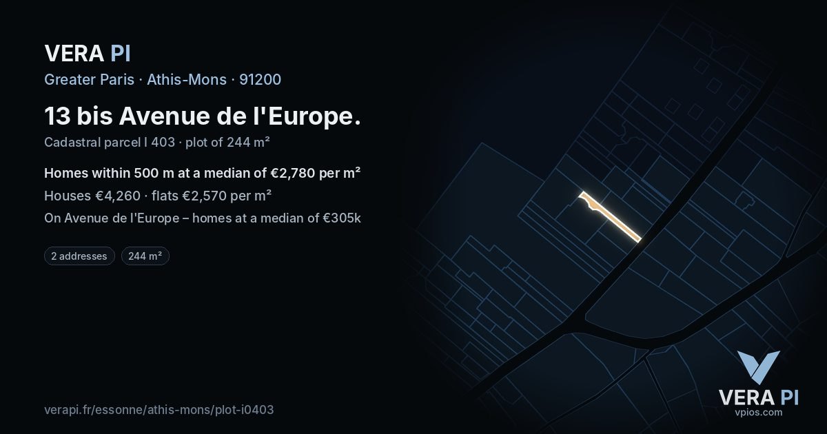 13 bis Avenue de l'Europe, Athis-Mons at night – the plot lit, the parcels around coloured by the prices near them