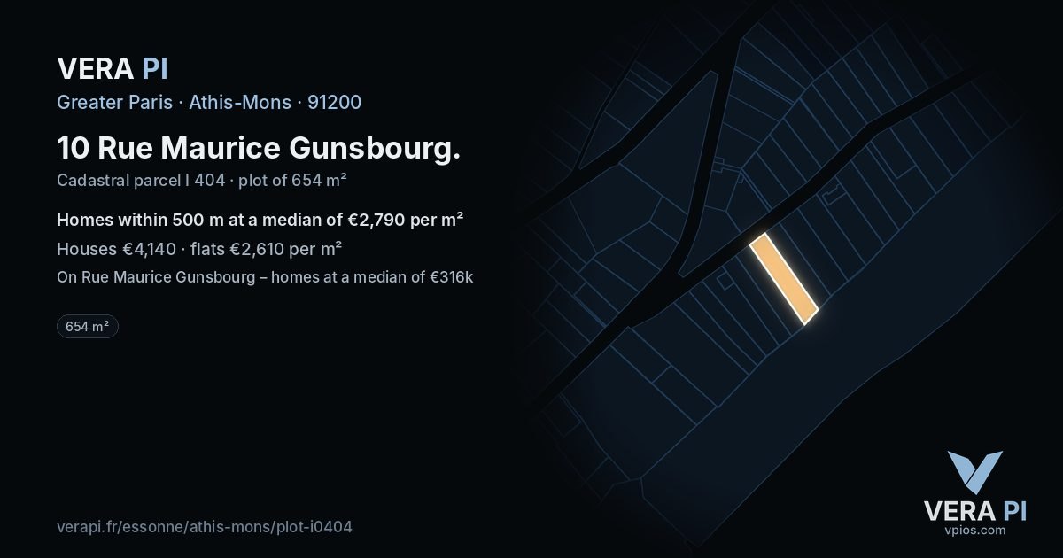 10 Rue Maurice Gunsbourg, Athis-Mons at night – the plot lit, the parcels around coloured by the prices near them