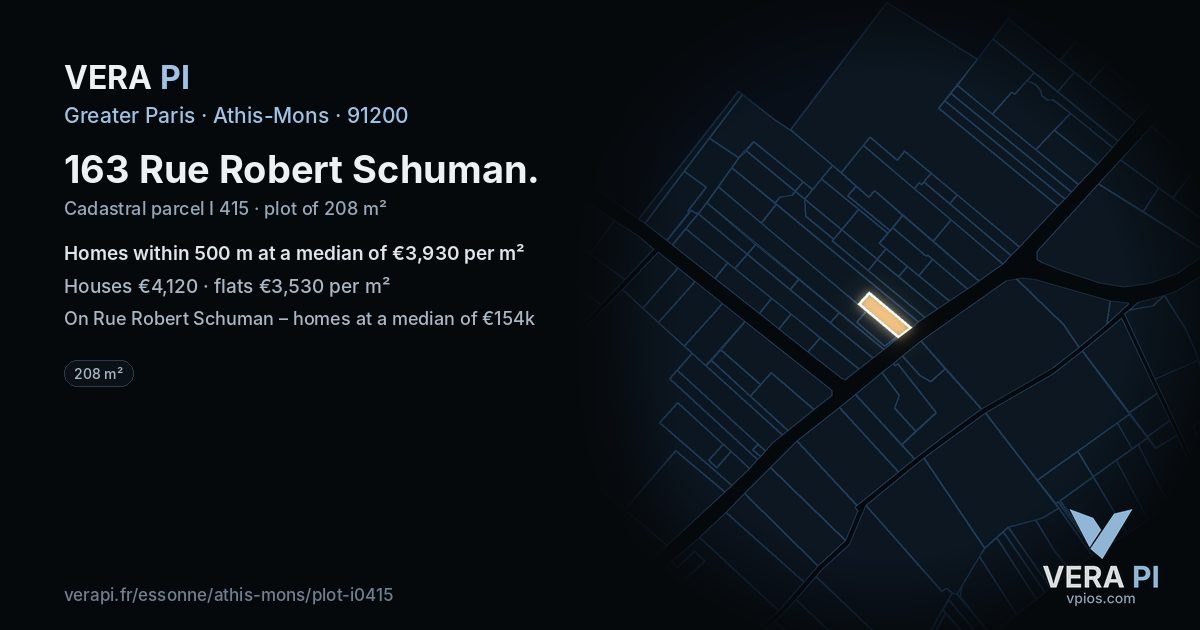 163 Rue Robert Schuman, Athis-Mons at night – the plot lit, the parcels around coloured by the prices near them