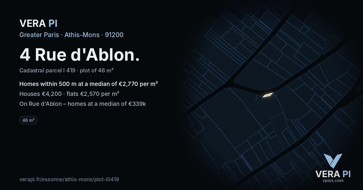 4 Rue d'Ablon, Athis-Mons at night – the plot lit, the parcels around coloured by the prices near them