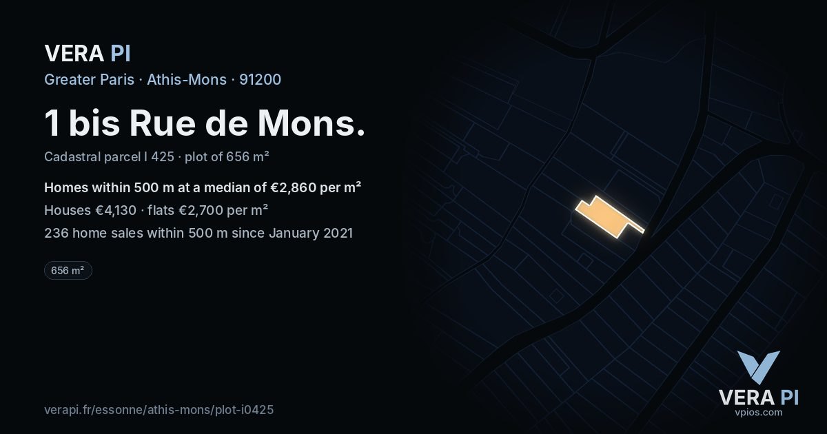1 bis Rue de Mons, Athis-Mons at night – the plot lit, the parcels around coloured by the prices near them