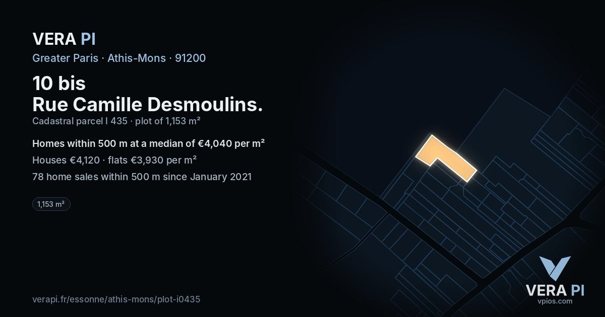 10 bis Rue Camille Desmoulins, Athis-Mons at night – the plot lit, the parcels around coloured by the prices near them