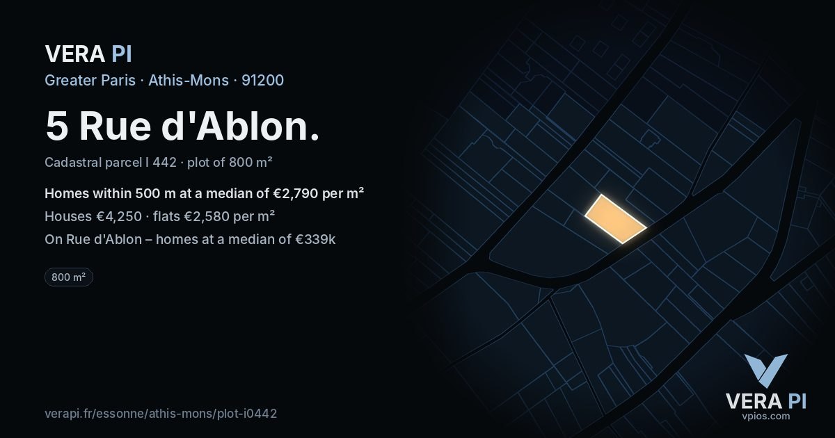 5 Rue d'Ablon, Athis-Mons at night – the plot lit, the parcels around coloured by the prices near them