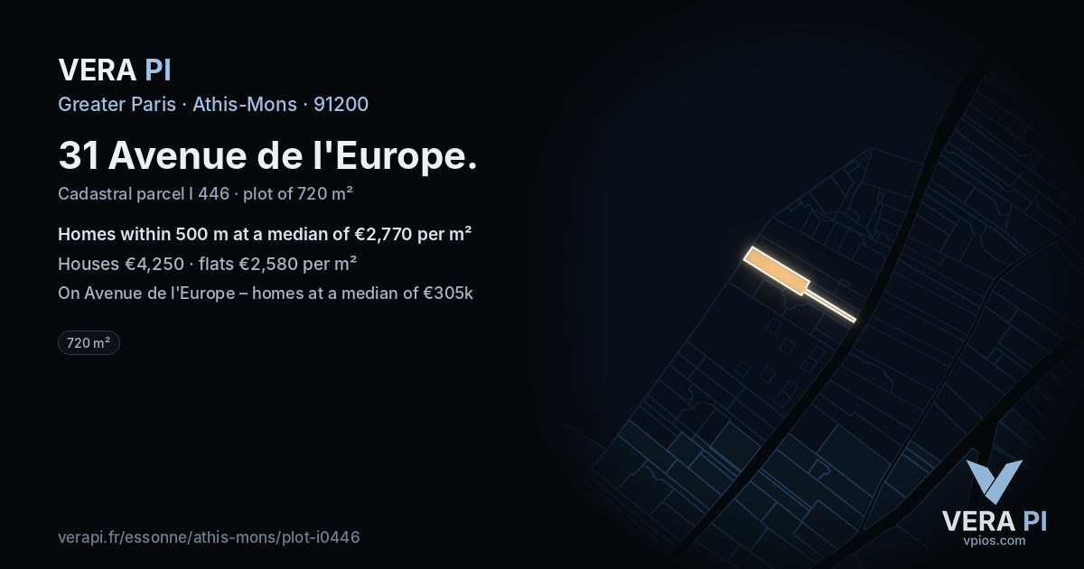 31 Avenue de l'Europe, Athis-Mons at night – the plot lit, the parcels around coloured by the prices near them