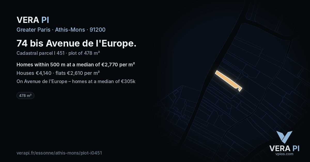 74 bis Avenue de l'Europe, Athis-Mons at night – the plot lit, the parcels around coloured by the prices near them