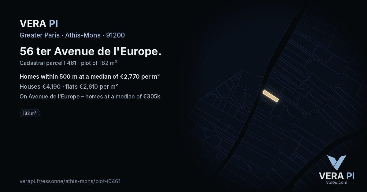 56 ter Avenue de l'Europe, Athis-Mons at night – the plot lit, the parcels around coloured by the prices near them