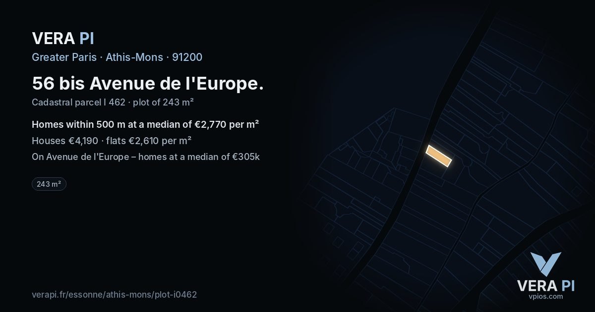 56 bis Avenue de l'Europe, Athis-Mons at night – the plot lit, the parcels around coloured by the prices near them