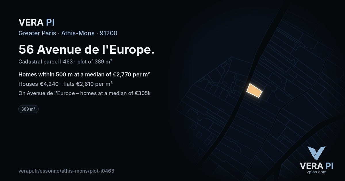 56 Avenue de l'Europe, Athis-Mons at night – the plot lit, the parcels around coloured by the prices near them