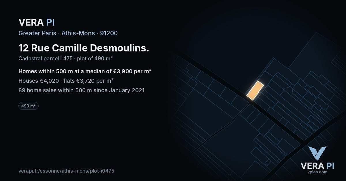 12 Rue Camille Desmoulins, Athis-Mons at night – the plot lit, the parcels around coloured by the prices near them