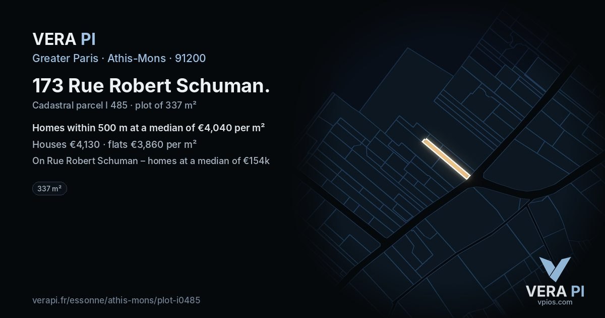 173 Rue Robert Schuman, Athis-Mons at night – the plot lit, the parcels around coloured by the prices near them