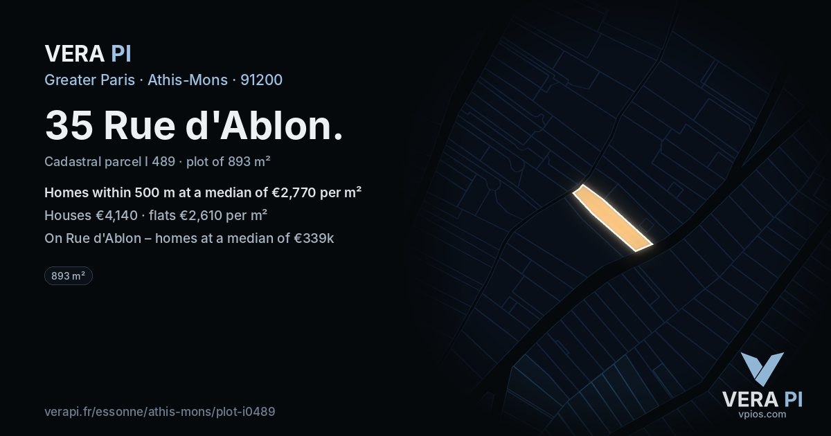 35 Rue d'Ablon, Athis-Mons at night – the plot lit, the parcels around coloured by the prices near them